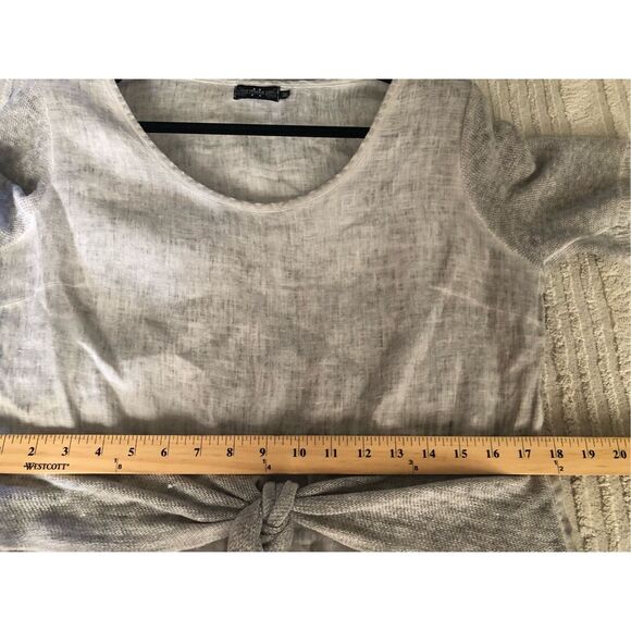 “Muza Poland Linen Dress – Gray, Short Sleeve, Artistic Knit Details (M - Picture 12 of 14